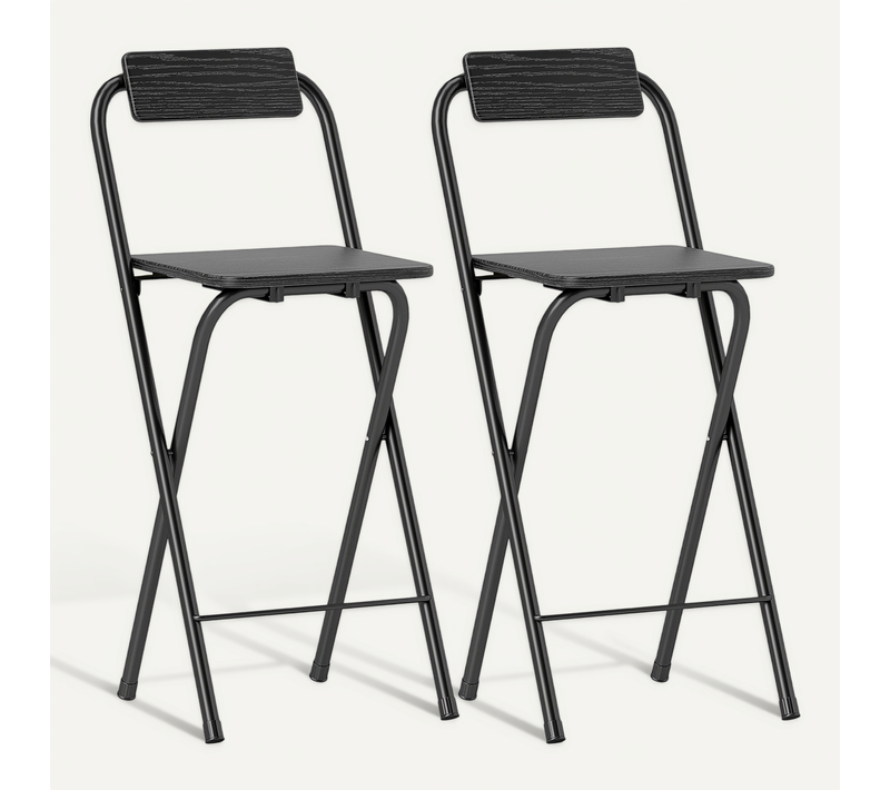 Lot De 2 Tabourets De Bar Pliants Avec Dossier Et Repose-pieds