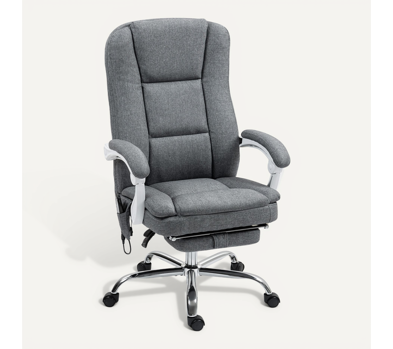 Fauteuil De Bureau Massant Chauffant Inclinable Repose-pieds Gris