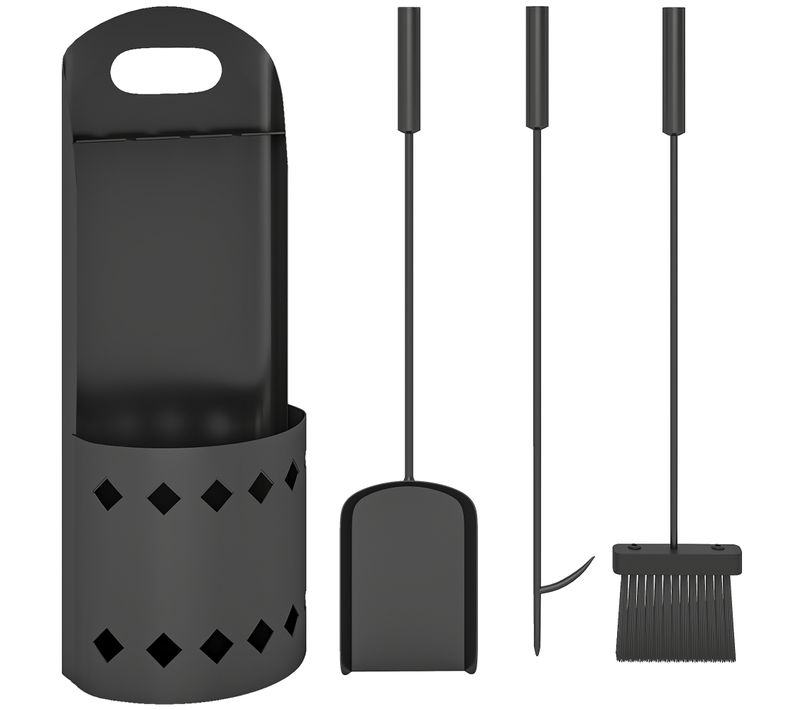 Ensemble Serviteur De Cheminée 4 Pièces En Métal Noir