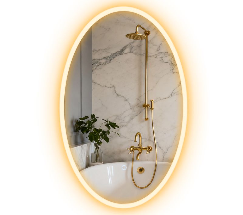 Miroir Salle De Bain LED Design Ovale 50 X 80 Cm Anti-buée Réglable