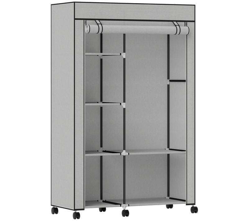 Armoire Penderie Mobile Tissu - 5 étagères, Penderie - Noir Gris