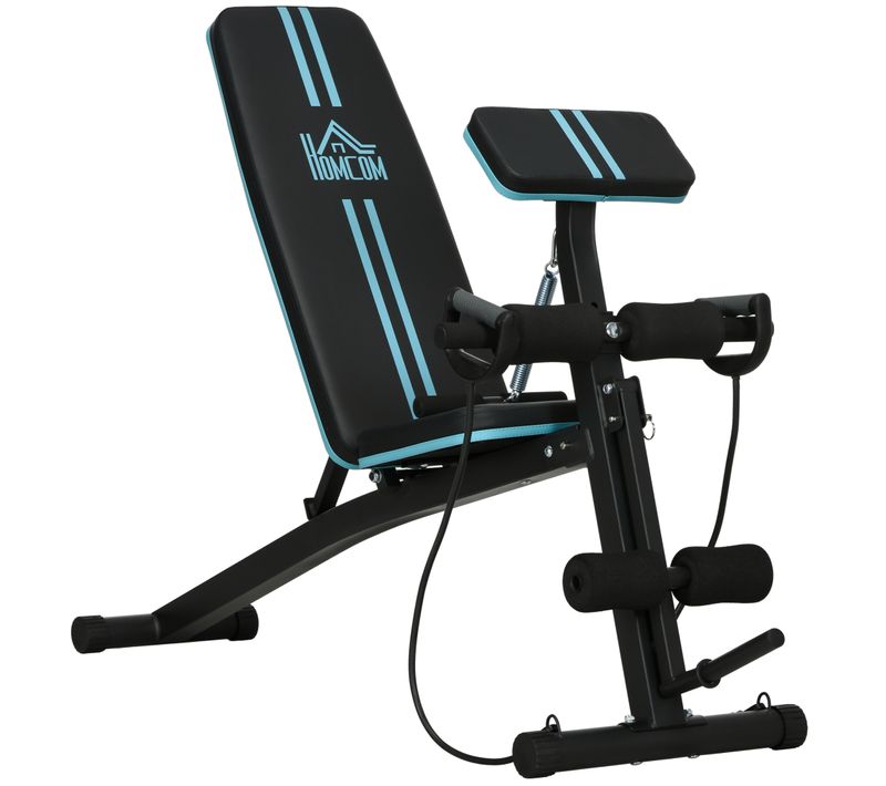 Banc De Musculation Pliable Inclinable Réglable Sangles Élastiques + Support Haltères