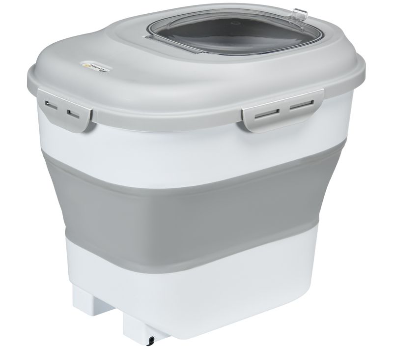 Conteneur à Croquettes Chien Chat Pliable 25l - Roulettes, Tasse, Bol, Cuillère - Gris