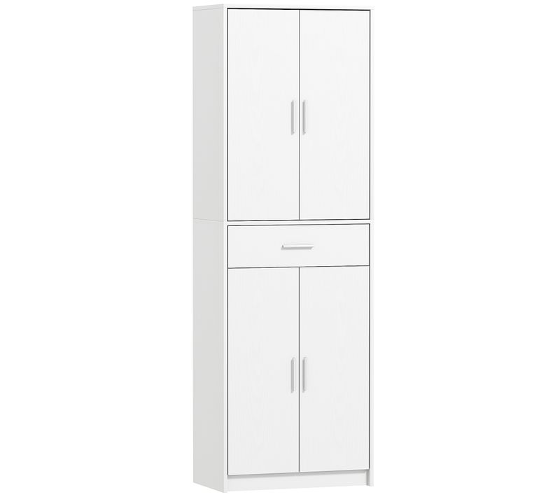 Armoire De Cuisine - 4 Portes, 2 étagères, Tiroir - Effet Bois Blanc