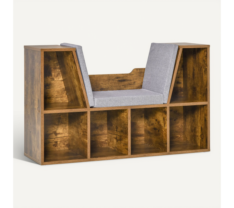 Bibliothèque Banc 2 En 1 - 6 Casiers Coussins Inclus