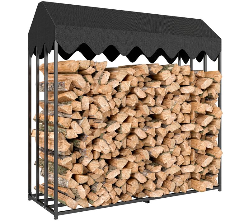 Range Bûches Abri Bûches Avec Housse Imperméable 186 X 70 X 185 Cm Acier Noir