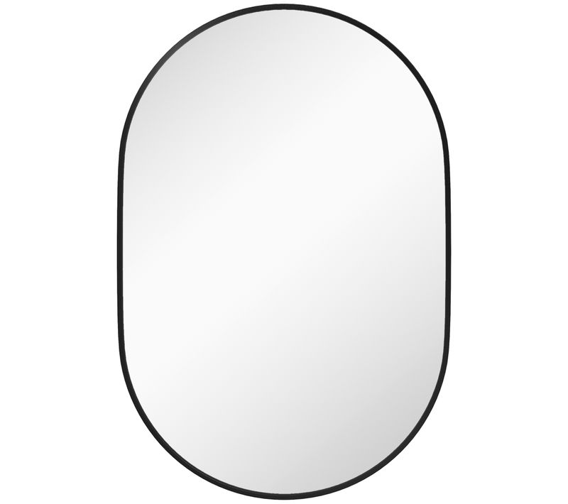 Miroir Mural Ovale Dim. 60l X 90h Cm Cadre Arrondi Alu. Noir