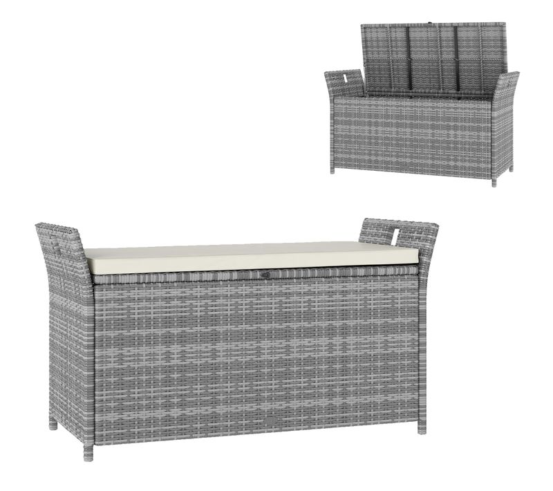 Coffre De Jardin 2 Poignées Coussin Résine Tressée Gris