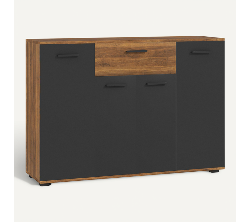 Buffet Salon Meuble De Rangement Avec 4 Placards Tiroirs Et étagères Réglables Marron Noir