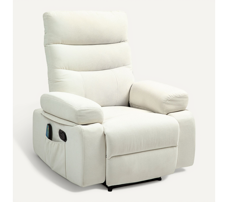Fauteuil De Massage Relaxation Inclinable Chauffant Tissu Blanc Cassé
