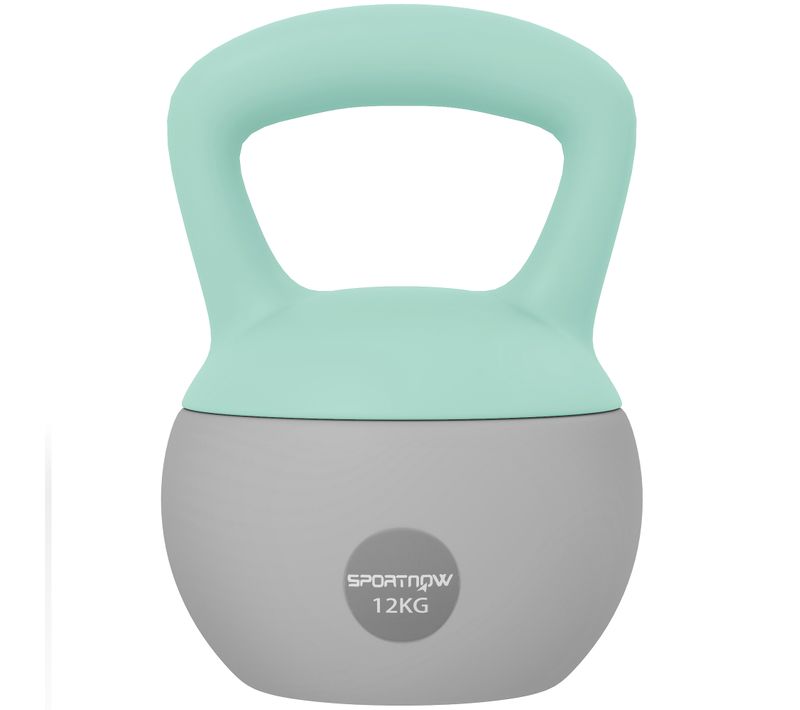 Kettlebell 12 Kg - Prise Ergonomique - Pvc Gris Vert D'eau