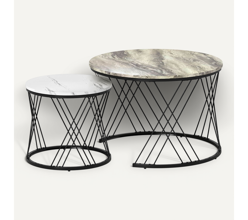 Lot De 2 Tables Basses Gigognes Rondes Effet Marbre