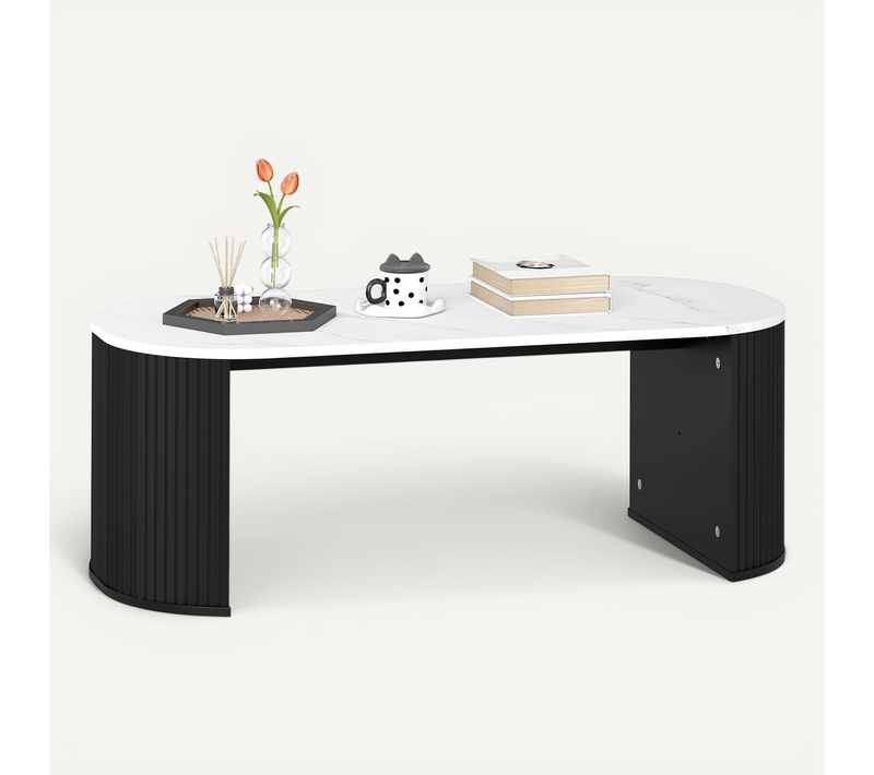 Table Basse Design Ovale Effet Marbre Blanc