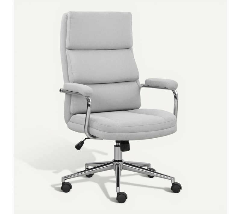 Fauteuil De Bureau Manager Design Acier Chromé Tissu Toucher Lin Gris Clair
