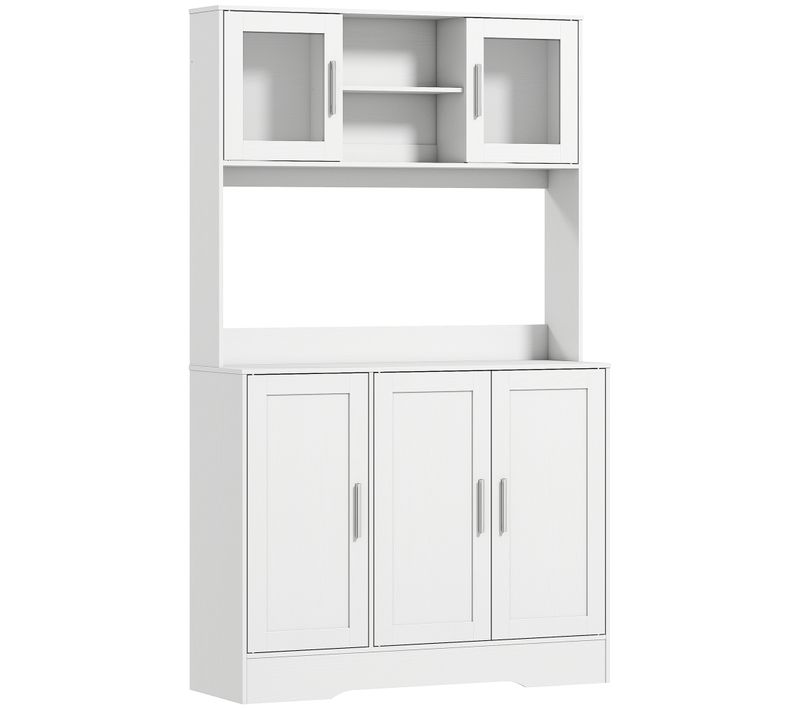 Buffet Vaisselier Vitrine 4 Portes, 3 étagères, 2+1 Niches - Blanc