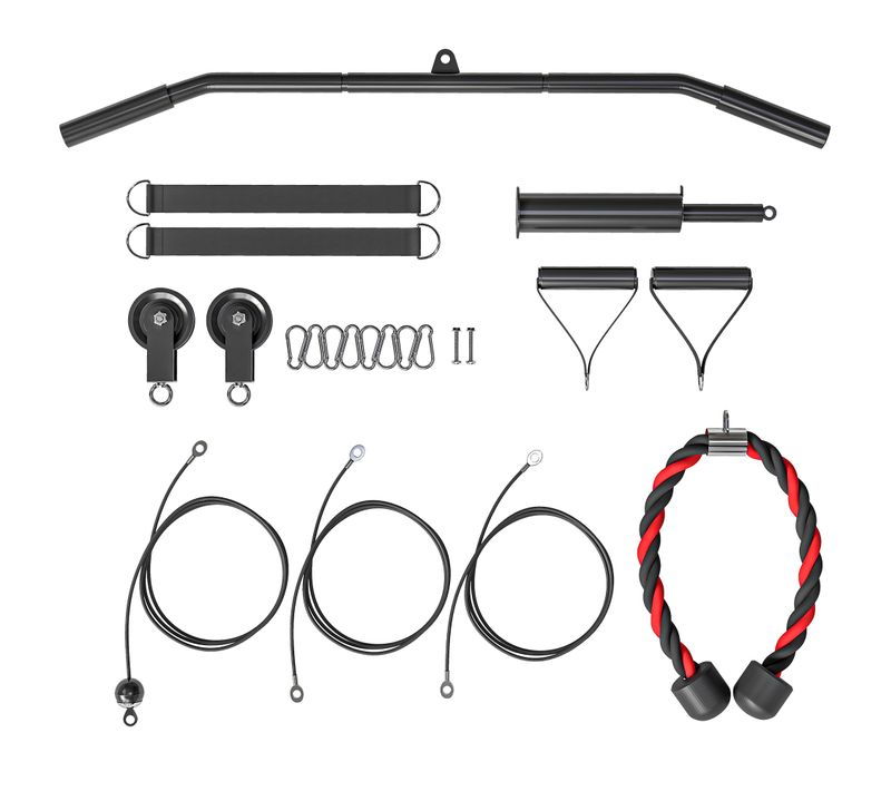 Station De Traction Murale - Machine Poulie Musculation - Acier Nylon Rouge Noir