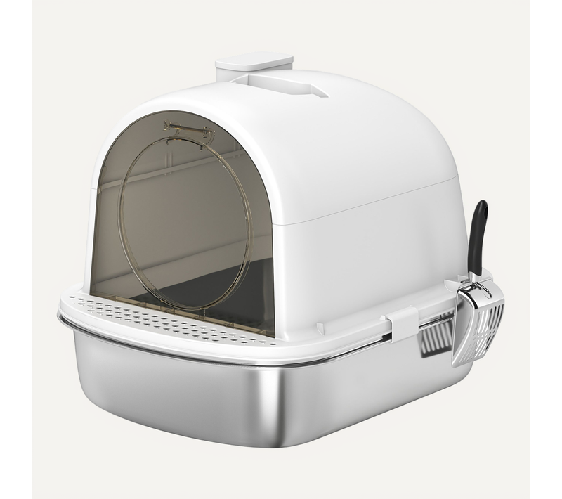 Maison De Toilette Bac à Litière Fermé Acier Inox Blanc