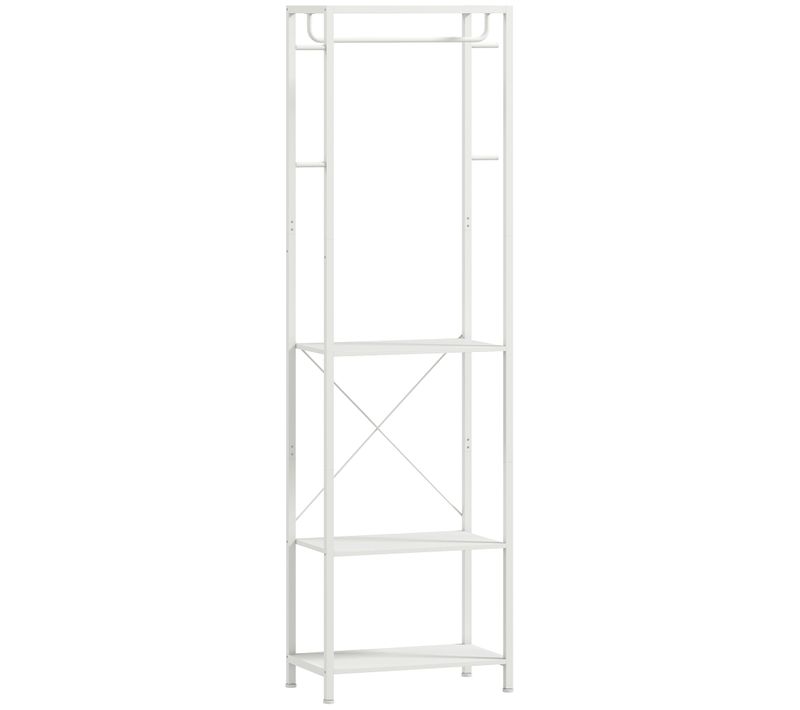 Vestiaire D'entrée Portant - Penderie, 4 Patères, 3 Étagères Blanc