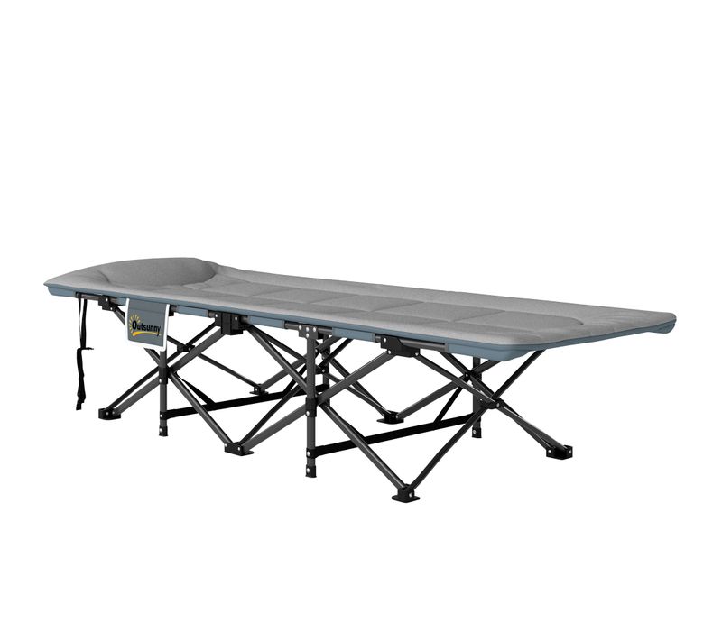Lit De Camp Pliable Matelassé Grand Confort Tétière Intégré Gris