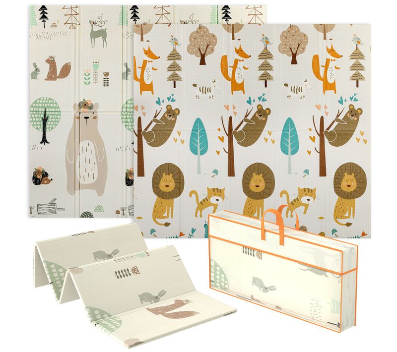 Tapis D'éveil Bébé Pliable Épais Réversible 196 X 176 X 1,5 Cm Animaux Forêts