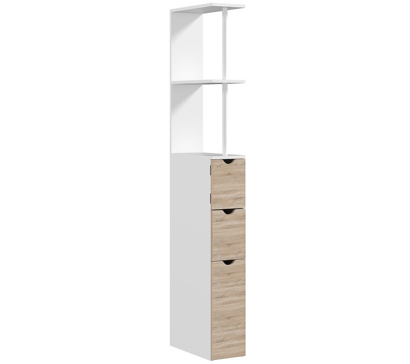 Colonne Salle De Bain - 2 Tiroirs, 2 étagères, Porte - Mdf Métal