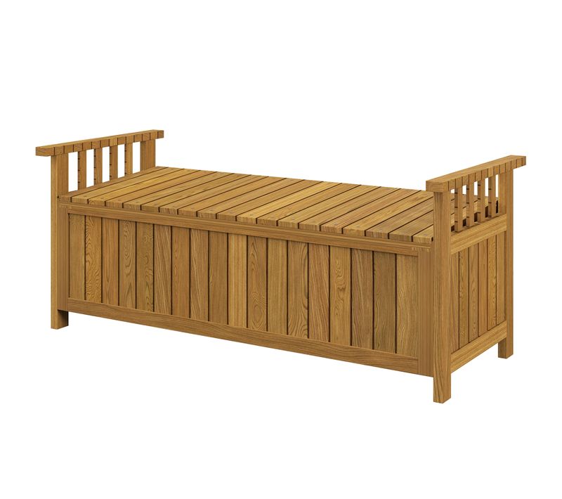 Banc De Jardin Avec Coffre De Rangement 186l Et Accoudoirs Bois Pré-huilé