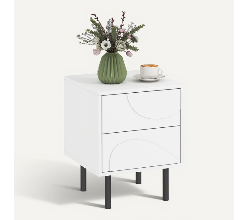 Table De Chevet étroite, Table D'appoint Avec 2 Tiroirs 40 X 40 X 50 Cm, Blanc