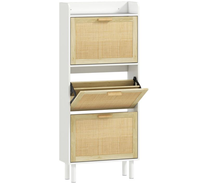 Meuble à Chaussures Style Bohème Chic Cannage Rotin Aspect Bois