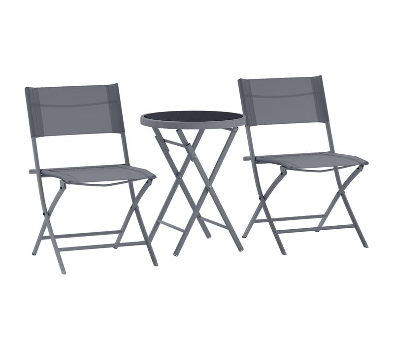 Ensemble Bistrot Jardin 2 Personnes Pliable Métal époxy Gris