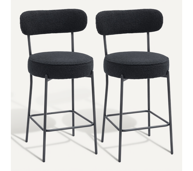 Lot De 2 Tabourets De Bar En Tissu Bouclé Assise H.68 Cm