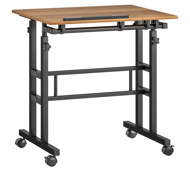 Bureau Assis Debout Mobile Inclinable Réglable H.70,5-120cm Effet Bois
