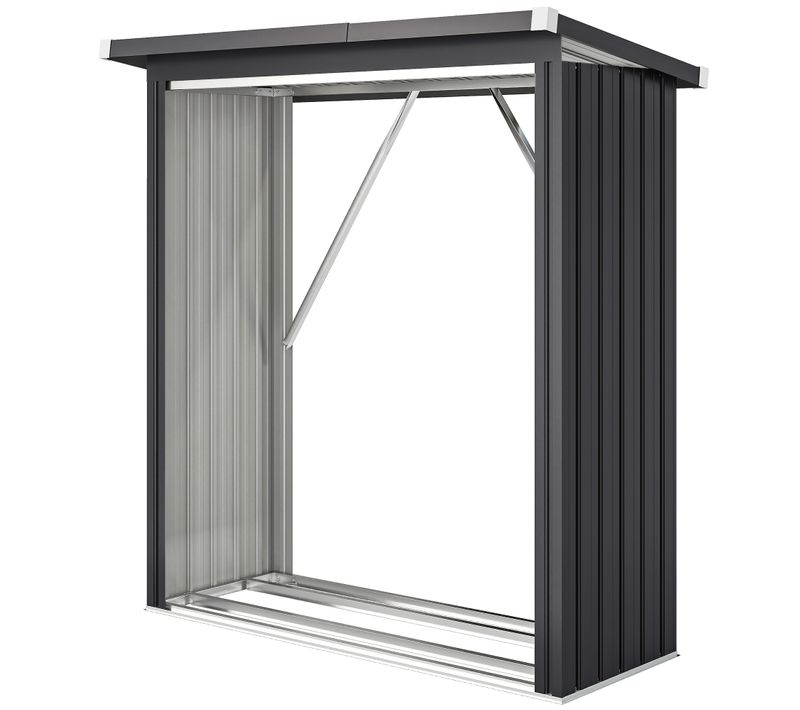 Abri Bûches Range Bûches Avec Toit - Dim. 150x66,5x150cm - Acier Ondulé Anthracite