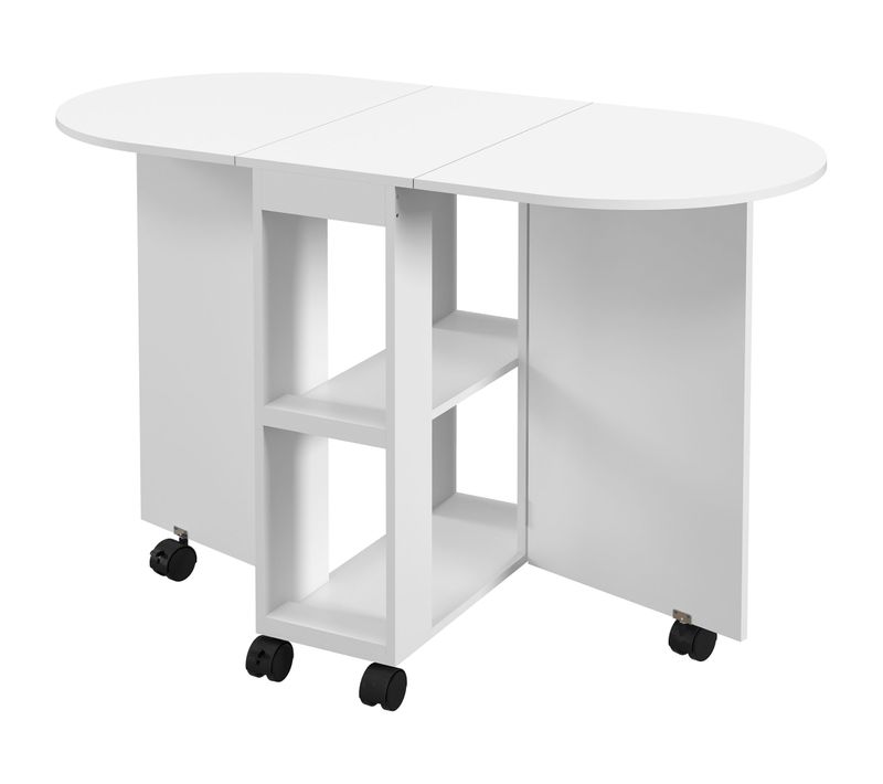 Table De Cuisine Rabattable Ovale 2-4 Personnes - étagères - Blanc