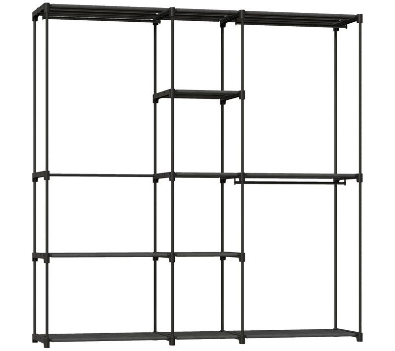 Dressing Armoire-penderie 8 étagères 3 Tringles Métal Non Tissé Noir