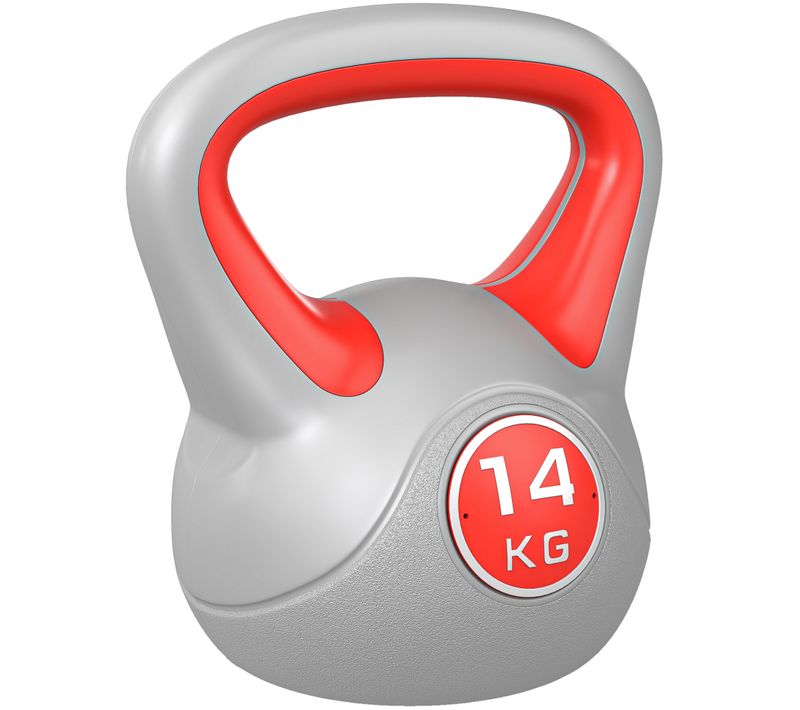Kettlebell 14 Kg - Haltère Boule - Poignée Ergonomique - Pu Gris Rouge