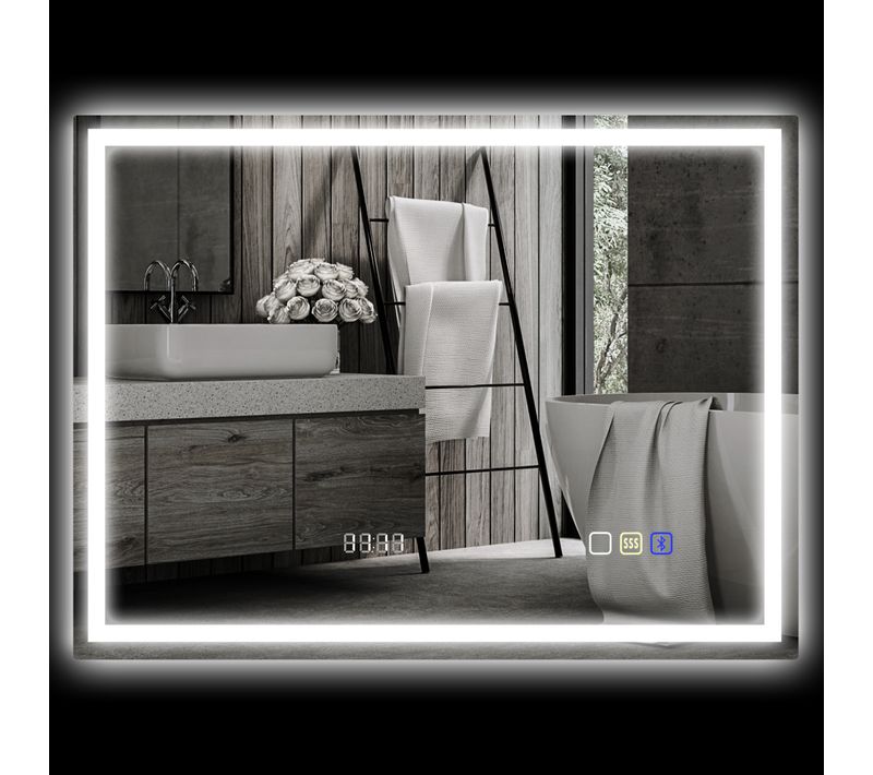 Miroir Lumineux LED 80 X 60 Cm Bluetooth Interrupteur Tactile Lumière Réglable
