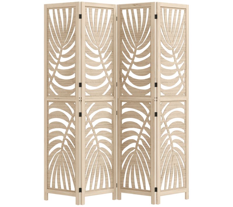Paravent Interieur 4 Panneaux Pliable Ajustable Bois Ajouré Feuilles