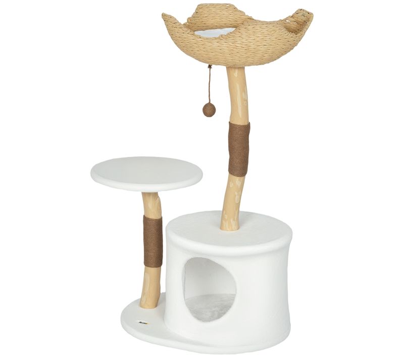 Arbre à Chat Bois Design Naturel Griffoirs Boule Chanvre Panier Observation Tressé Coussin Niche