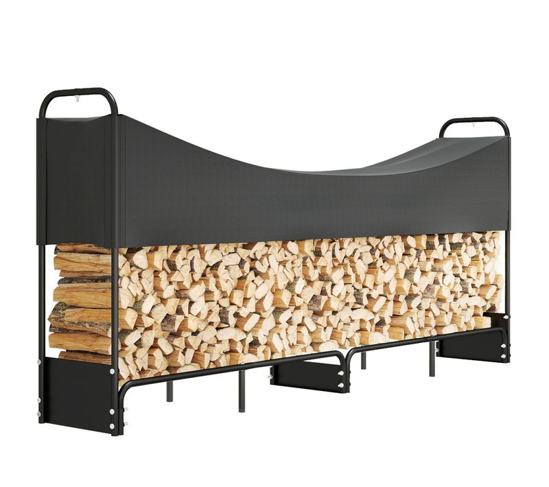 Range Bûches Abri Bûches Avec Housse Imperméable 260 X 38 X 118 Cm Acier Noir