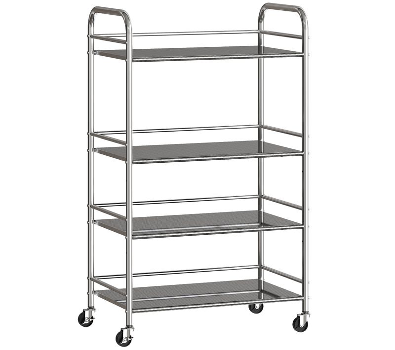 Desserte Cuisine Acier Inox 4 Niveaux 4 Roues 2 Freins 60 X 35 X 100 Cm