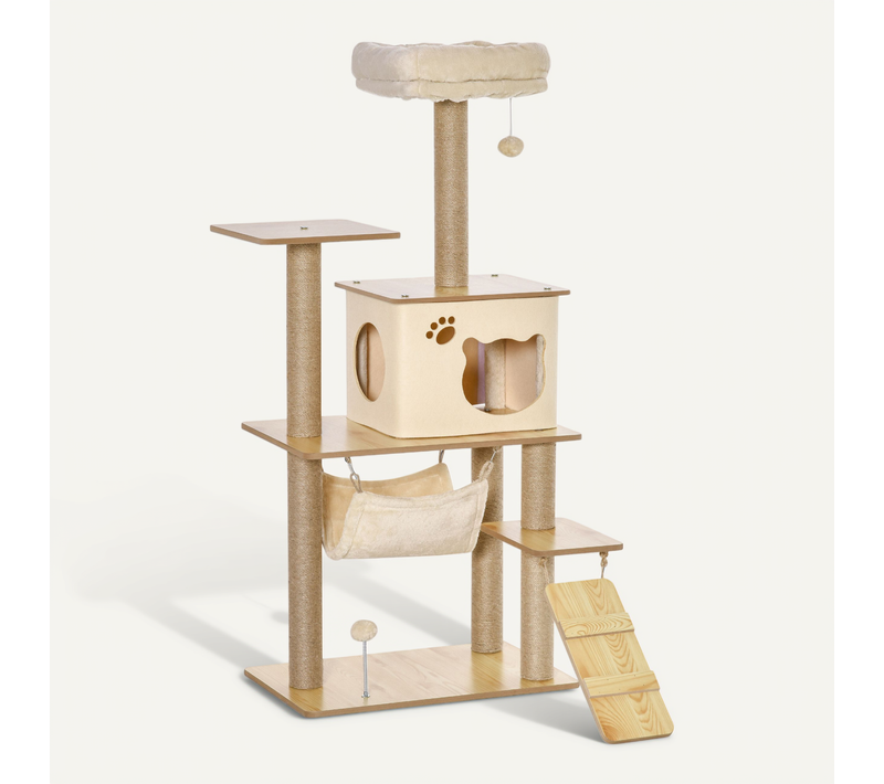 Arbre à Chat Design Effet Bois Naturel H.130cm Nombreux équipements