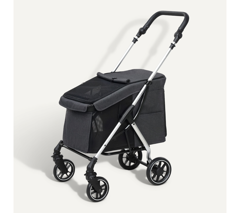 Poussette Buggy Chien 4 Roues Pliable - Nombreux équipements - Alu Oxford Gris