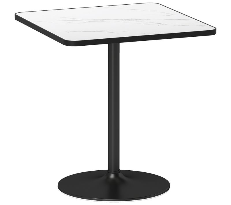 Table à Manger Design Bistrot 4 Personnes Métal Noir Plateau Effet Marbre Blanc
