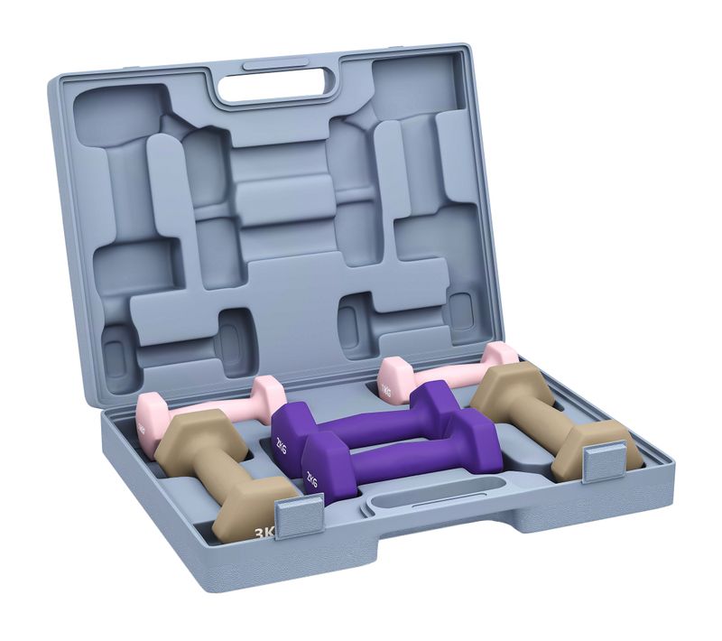 Ensemble D'haltères Hexagonales Total 12 Kg 6 Pièces 1-3 Kg + Mallette