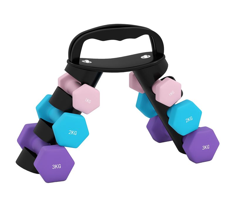 Support Noir Pour 6 Haltères Vinyles - 6 Haltères Incluses Total 12 Kg - Noir