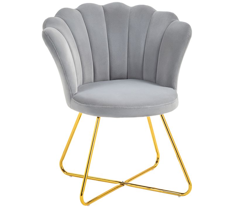 Fauteuil Design Coquillage Piètement Acier Doré Velours