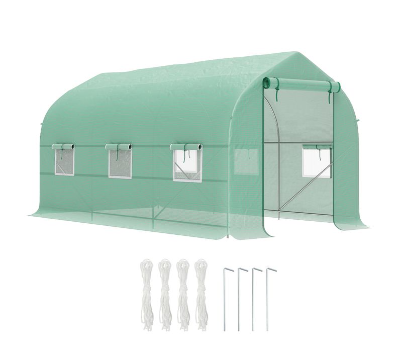 Serre Tunnel De Jardin 8 M² - 2 Portes, 6 Fenêtres - Métal Galvanisé Bâche Pe