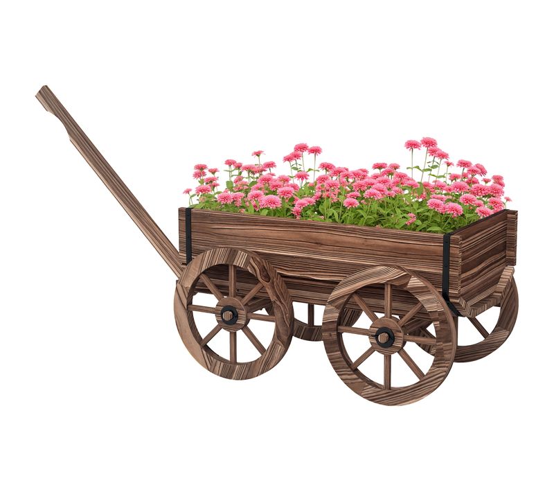 Jardinière Chariot à Fleurs En Bois Sapin Traité Carbonisation