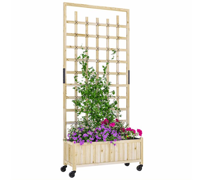 Jardinière Treillis Haut H.186 Cm Mobile Bois Sapin Pré-huilé