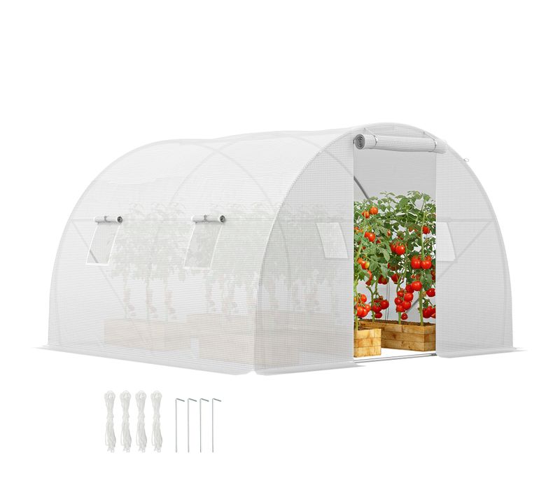 Serre De Jardin Tunnel 3x3 m 4 Fenêtres Acier Galvanisé Bâche Pe Blanc